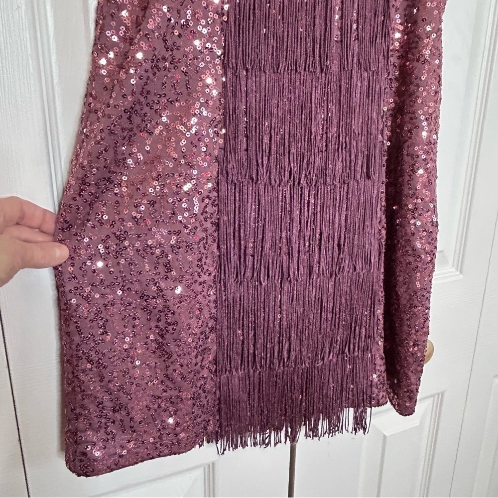 Bebe Plum Sequin Fringe Mini Dress Medium - Picture 14 of 16